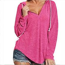 Load image into Gallery viewer, 2019 Women Autumn Sweatshirt Women Long Sleeve Solid Hooded Pullover Tops Casual Loose Patchwork Drawting Hoodies Plus Size 5XL